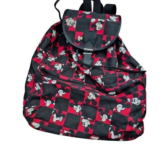 DISNEY Mickey Mouse Backpack Black And Red Checker Pattern With Mickey Mouse - Picture 1 of 1